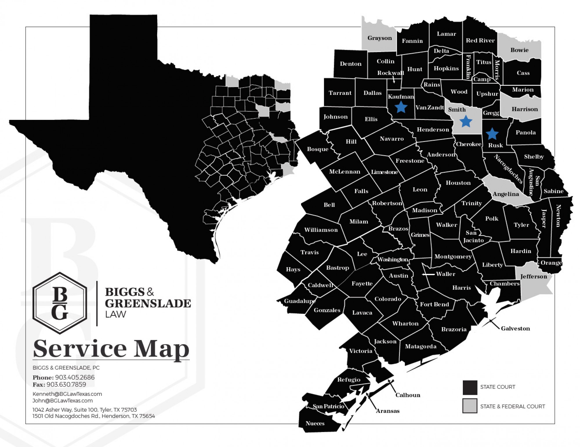 Biggs and Greenslade Law Service Map